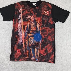 King Mens Native American Warrior Graphic T-Shirt Black Red XL TS078-2 USA Made